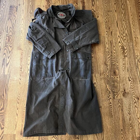 Australian Outback Collection Duster Coat Mens Medium Waxed Cotton Long Jacket - Picture 1 of 8